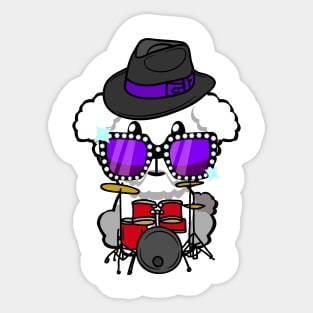 Funny furry dog is playing the drums Sticker